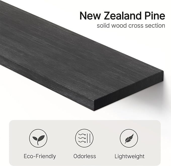 Vailando Floating Shelves for Wall, Set of 3 Solid Wood Wall Mounted Shelves, 16