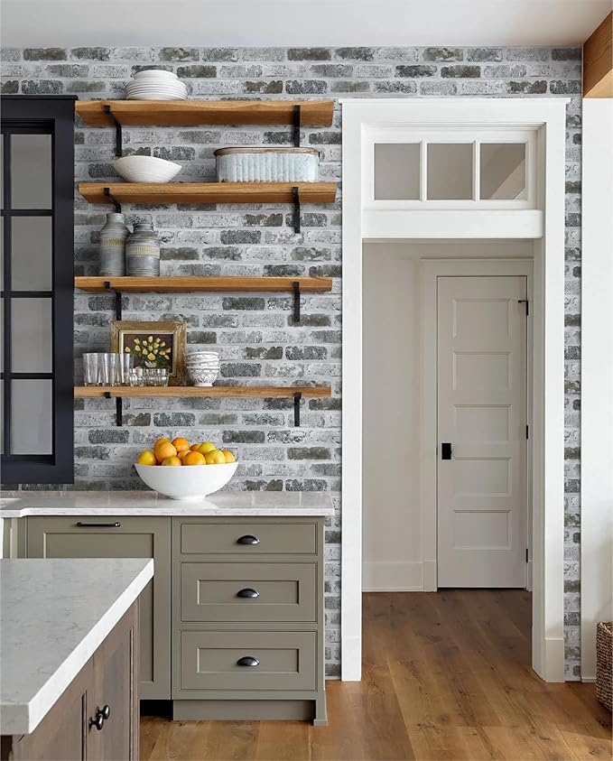 Guvana 17.3"×590" Brick Peel and Stick Wallpaper Grey Brick Contact Paper Self Adhesive Wallpaper 3D Textured Brick Wallpaper Vintage DIY Removable Wall Paper for Bedroom Livingroom Decor