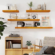 Fun Memories Floating Shelves, 9.3 Inch Deep Solid Pine Wood Wall Shelves for Storage, Rustic Wall Mounted Display Shelf with Invisible Heavy-Duty Metal Bracket, 55 Inch Width, Honey Oak