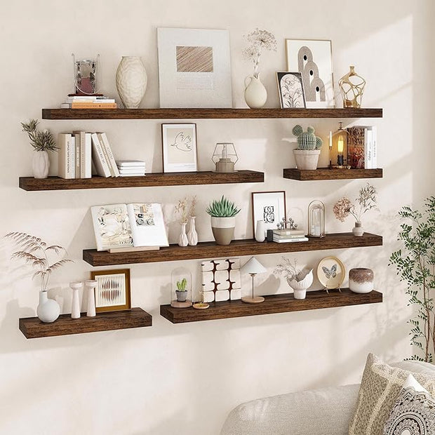 Fun Memories Floating Shelves for Wall, 55Inch Floating Shelves Set of 2, Hanging Shelf with Invisible Brackets, Wood Shelves for Living Room, Bedroom, Kitchen, Brown