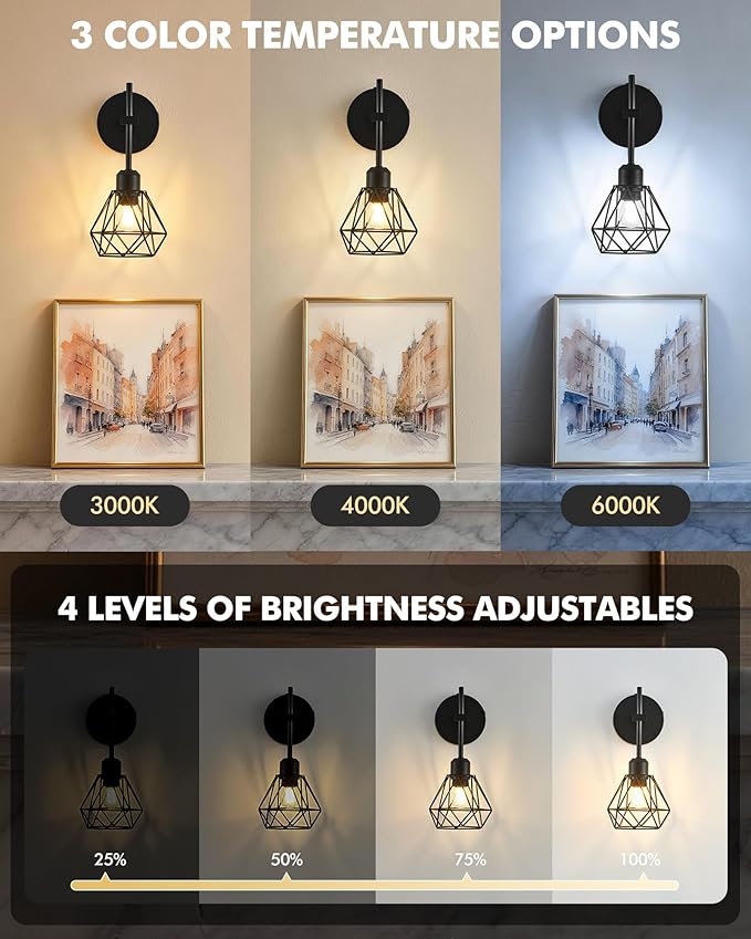 Black Hollow Wireless Battery Operated Wall Sconces Set of 2, 8000mAh Rechargeable Dimmable Wall Light with Remote, Cordless Battery Powered Lamp Decor Fixture for Bedroom Living Room Hallway