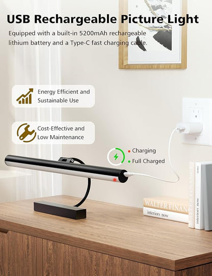 VOLISUN Picture Lights for Wall, 16 inch Rechargable Picture Light Battery Operated, 3 Color Temperatures Cordless Picture Light with Remote, Art Light for Paintings, Gallery, Portrait, 2 Pack (Black)