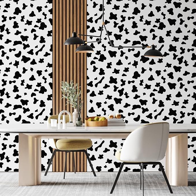 17.3”x400” Black and White Spots Contact Paper Cow Printed Peel and Stick Wallpaper Self-Adhesive Cute Wallpapers Vinyl White Black Decals for Walls Bedroom Living Room Nurseryls