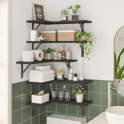 Fixwal Corner Shelves Floating Shelves for Wall Bathroom Kitchen Bedroom Home Decor Laundry Room Living Room Set of 5 (Black)
