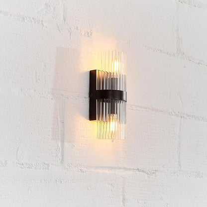 GLOBE Electric 65000050 2-Light Wall Sconce, Matte Black, Ribbed Glass Shade, E12 Base Sockets, Lights for Living Room, Home Decor, Lighting, Mounted Bedside Lamp