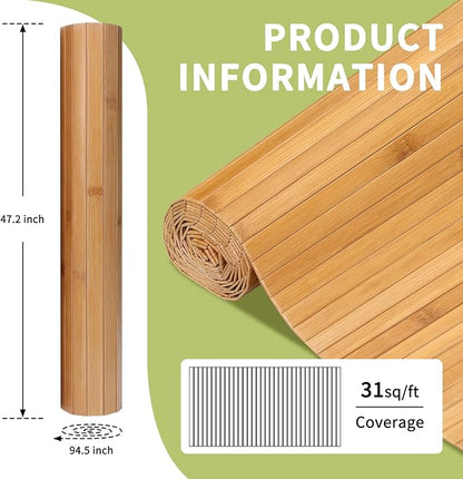 Natural Bamboo Wall Panel 48 x 94.5 Inch,Renewable Pole Wrap Bamboo Wainscoting Paneling for Interior Decoration,Wall Decor, Ceiling Cabinet Furniture(Natural)