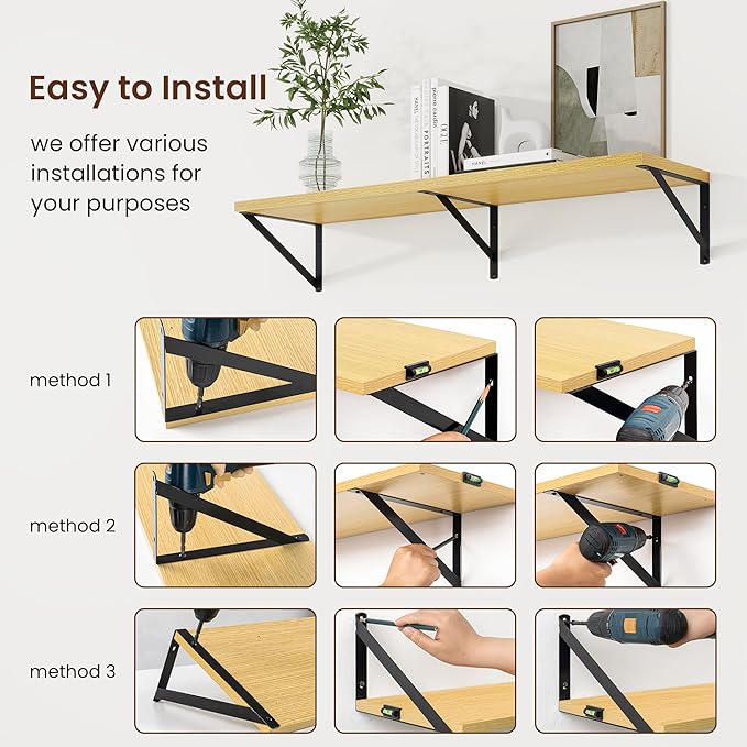Axeman Deep Floating Shelves | 36 Inch Oak Wall Shelves Set of 2 | 10 Inch Deep Wood Floating Shelves for Wall | 36" W x 10" D Oak Shelves for Living Room Bathroom Kitchen