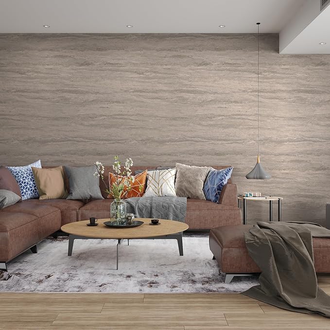 TOTIO Light Gray Concrete Wallpaper Peel and Stick Greyish White Marble Granite Countertop Contact Paper Modern Industrial Style Wall Paper 16x354inch Matte Thick Waterproof Self-Adhesive Vinyl Wrap