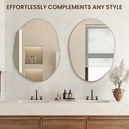 Irregular Asymmetrical Wall Mirror for Living Room Bathroom Entryway, Modern Decorative Mirror Hanging (Hook Style, 24'' x 18'')
