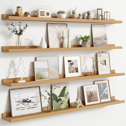 Floating Picture Ledge Shelves Set of 4, 48 Inch Shelves with Lip - Large Nursery Book Shelf for Toys Storage, Kids Bookshelf - Wall Mounted Living Room Bedroom Decor Frames