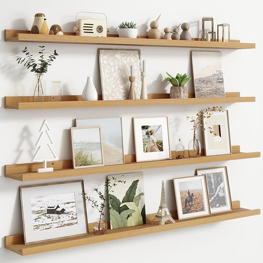 Floating Picture Ledge Shelves Set of 4, 48 Inch Shelves with Lip - Large Nursery Book Shelf for Toys Storage, Kids Bookshelf - Wall Mounted Living Room Bedroom Decor Frames