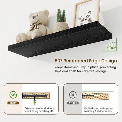 32in Floating Shelves for Wall, 32"W x 9.25"D x 1.25"H, 2 Pack Long Wall Mounted Engineered Wood Shelves with Invisible Brackets for Living Room, Bedroom, Bathroom, Kitchen Decor and Storage, Black