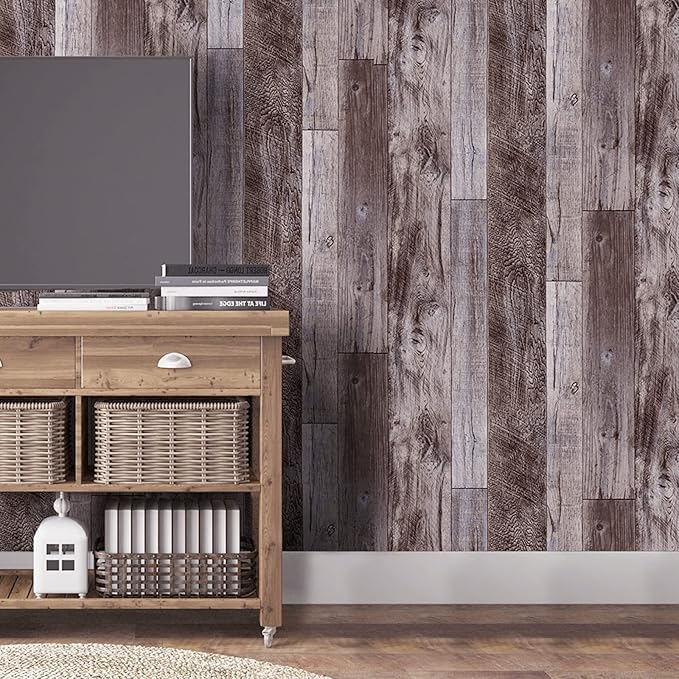 Yun-aeon Gray Wood Peel and Stick Wallpaper 17.3