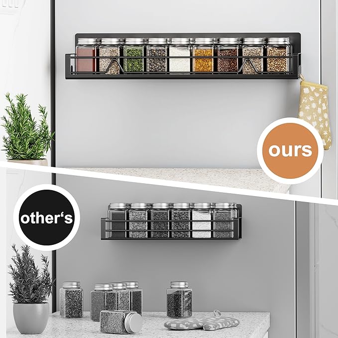 16.9 Inch Wide Large Capacity Magnetic Spice Rack for Refrigerator, 2 Pack Metal Fridge Shelf, Black