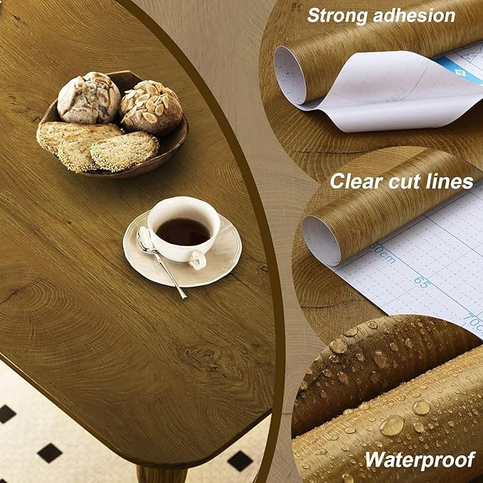 Dimoon 78.7''x17.7'' Wood Contact Paper Brown Wood Peel and Stick Wallpaper Waterproof Self Adhesive Wood Grain Peel and Stick Wallpaper Removable Polyvinyl Chloride Countertops Cabinets Table Shelf