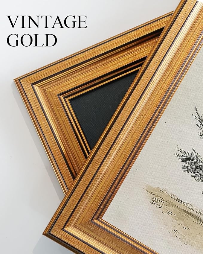 VIYYIEA Gold Framed Canvas Art, Vintage Christmas Tree Decor, 12x16Inch, Winter Retro Pine Picture Painting Gifts, xmas Decorations for Bedroom Living Room Shelf Fireplace