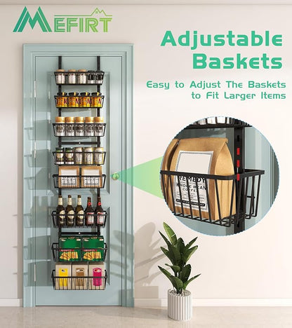 12 Inch Wide Narrow Over The Door Pantry Organizer, Pantry Organization and Storage, Black 8-Tier Metal Hanging Deep Basket Wall Spice Rack Seasoning Shelves, Home & Kitchen Essentials