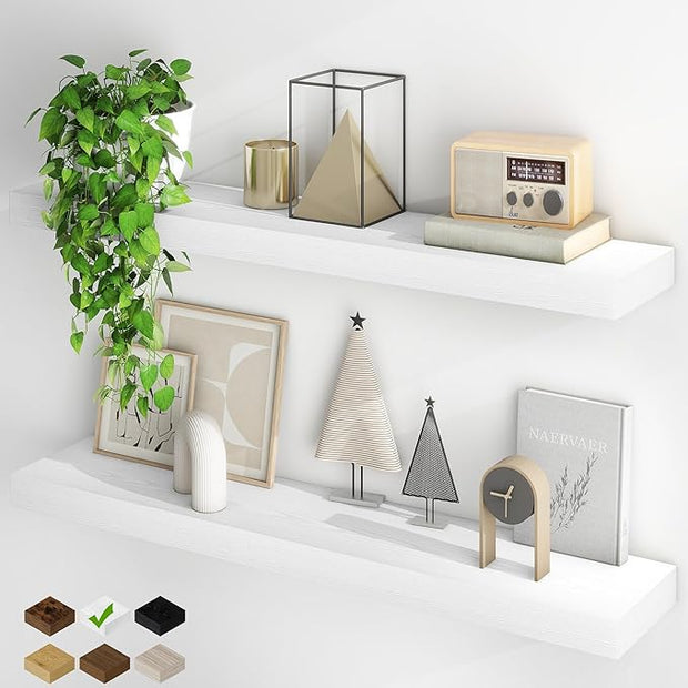 Fun Memories Floating Shelves for Wall, 40Inch Floating Shelves Set of 2, Hanging Shelf with Invisible Brackets, Wood Shelves for Living Room, Bedroom, Kitchen, White