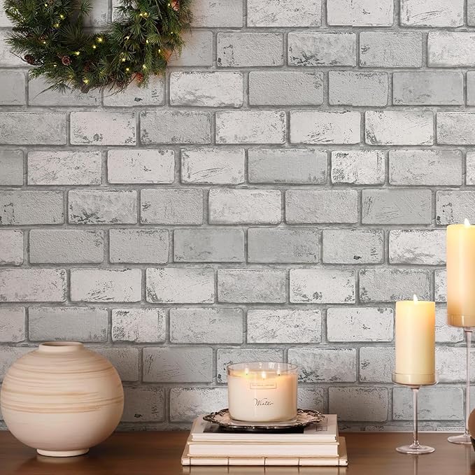 JiffDiff Brick Wallpaper Peel and Stick, Removable Vintage Self Adhesive Wallpaper Renter Friendly Textured Stick on Wallpaper Contact Paper （17.3