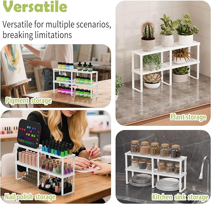 2 Pcs Stackable Kitchen Cabinet Shelf Organizer Counter Shelf 12.59