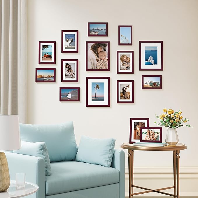 Vittanly 15 Pack Picture Frames Collage Wall Decor for Mounting or Tabletop Display, Gallery Frame Set for Family, Multi Sizes Including 3pcs 8x10, 6pcs 5x7, 6pcs 4x6, Cherry Red