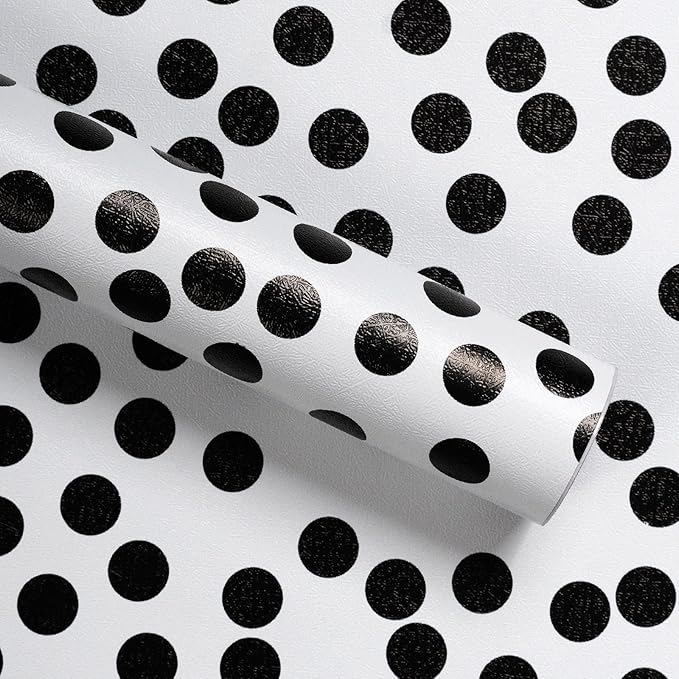 Black and White Polka-Dot Contact Paper Self-Adhesive Contact Paper Moire Dot Peel and Stick Wallpaper Decorative Spots for Walls Nurseryls A Set of 17.3"x1200"