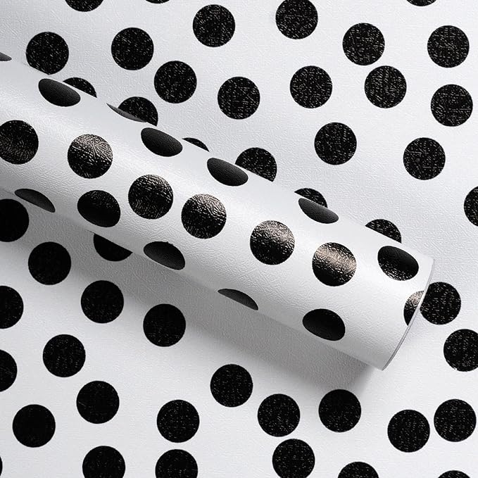 17.3”x480” Black and White Polka-Dot Wallpaper Self-Adhesive Contact Paper Moire Dot Peel and Stick Decorative Wallpaper Spots Contact Paper for Walls Bedroom Living Room Nurseryls