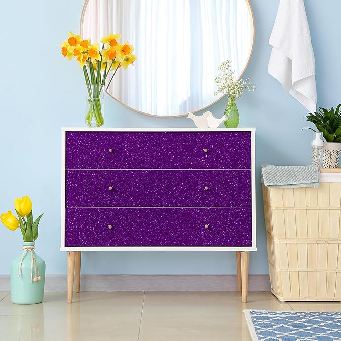 CHIHUT Dark Purple Glitter Wallpaper Stick and Peel for Bedroom Walls Glitter Self Adhesive Removable Wallpaper Sparkle Glitter Contact Paper Shiny Purple Fabric Roll for Cabinets Dresser 15.7''x100''