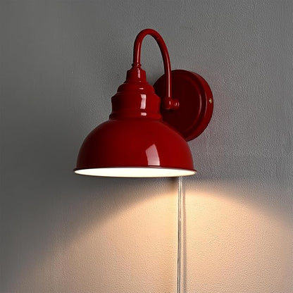 Modern Red Wall Sconce Plug-in or Hardwired Gooseneck Wall Light with On-Off Switch for Bar Bedroom Living Room Dining Room