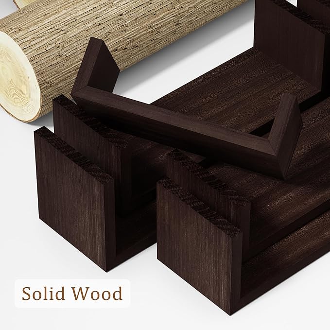 SRIWATANA Floating Shelves for Wall, Wall Shelves for Bathroom, Bedroom, Living Room, Kitchen, Office, Wood Shelves for Home Decor Set of 5 (Dark Walnut)