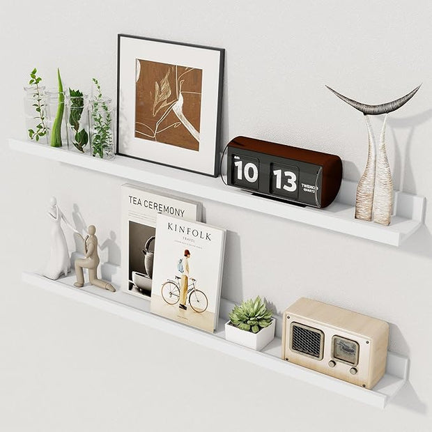 Axeman 30 Inch Floating Shelves | Picture Ledge Shelf Set of 2 | White Wall Shelves with Lip | White Picture Shelf for Wall with Ledge | Photo Ledges 30 Inch
