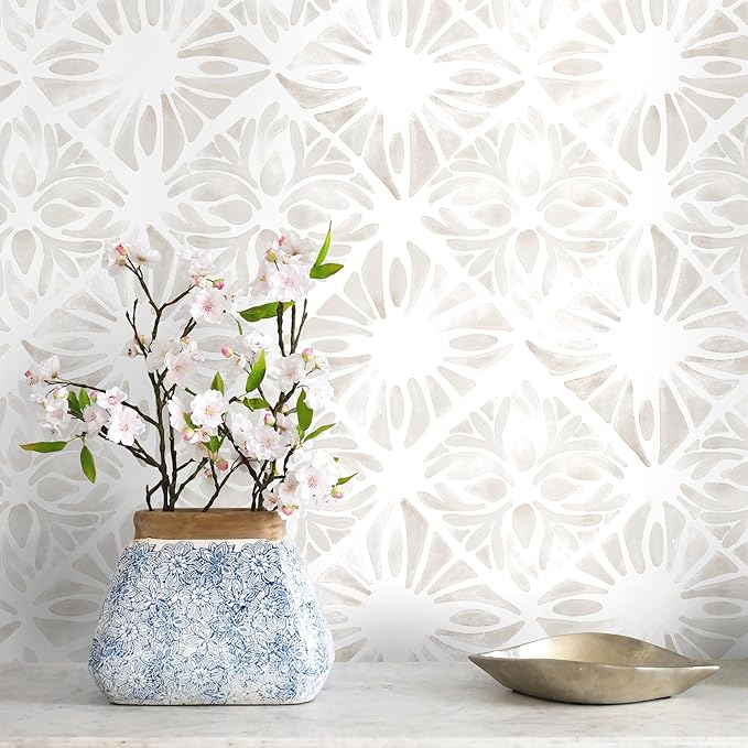 Geometric Peel and Stick Wallpaper Boho 393 "x16.1 White and Gray Wallpaper White Contact Paper Removable Wallpapers for Bedroom Waterproof Removable Shelf Liner Decal Vinyl Roll