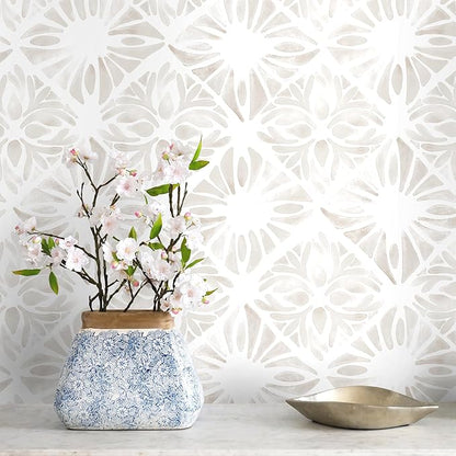 Geometric Peel and Stick Wallpaper Boho 197 "x16.1 White and Gray Wallpaper White Contact Paper Removable for Bedroom Waterproof Removable Shelf Liner Decal Vinyl Roll