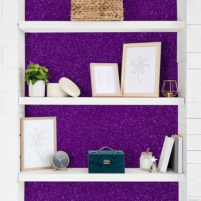 CHIHUT Dark Purple Glitter Wallpaper Stick and Peel for Bedroom Walls Glitter Self Adhesive Removable Wallpaper Sparkle Glitter Contact Paper Shiny Purple Fabric Roll for Cabinets Dresser 15.7''x100''