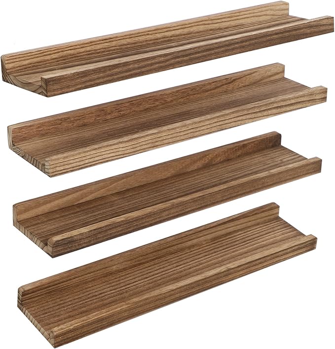 Long Floating Shelves With Lip,Picture Ledge Shelves Set of 4,Rustic Photo Frames Storage Display Shelves Wall Mounted for Living Room Bedroom Kitchen Kids Nursery,Home Office Decor 24 Inch