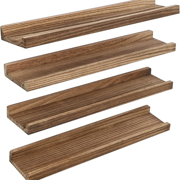 Long Floating Shelves With Lip,Picture Ledge Shelves Set of 4,Rustic Photo Frames Storage Display Shelves Wall Mounted for Living Room Bedroom Kitchen Kids Nursery,Home Office Decor 24 Inch