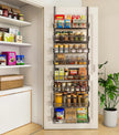 Over The Door Pantry Organizer, Wall Mount Spice Rack, Pantry Hanging Storage and Organization, 8 Adjustable Baskets Heavy-Duty Metal for Home & Kitchen, Back of Door Seasoning Rack - Black