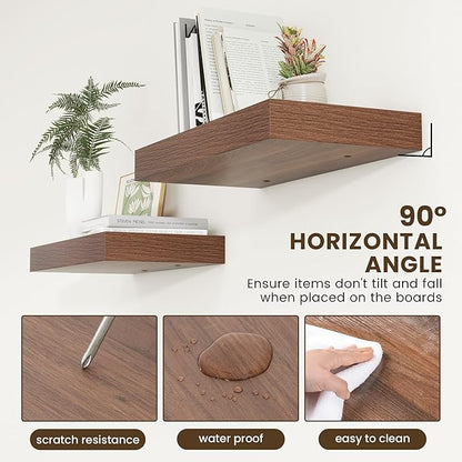 12 Inch Deep Floating Shelves | 24 Inch Walnut Floating Shelves | 24" W x 12" D Rustic Wood Shelves for Wall | Deep Shelves for Living Room Bathroom Laundry Room Kitchen