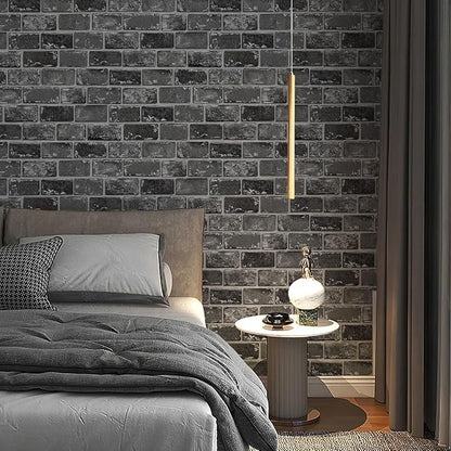GaliGali Black and Silver Brick Wallpaper, Peel and Stick Wallpaper, Self-Adhesive Classic Antique Texture Rock Wall Paper, Removable Contact Paper for Home Decoration 17.3"x393", No.A07020J-10