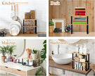 Marsui 4 Pcs Kitchen Organizer Accessories Set Cabinet Organizer Shelf and Bamboo Dish Drying Plate Rack Counter Shelves Storage Holder for Spice Rack, Dish, Pot Lid, Bowl, Cup(Light Color)
