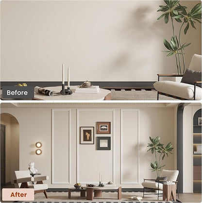 SmartStandard Pre-Cut Wall Molding Kit, 3-Frame Wainscoting Panels for Interior Wall Moulding Decor, Ready to Assemble Accent Panel