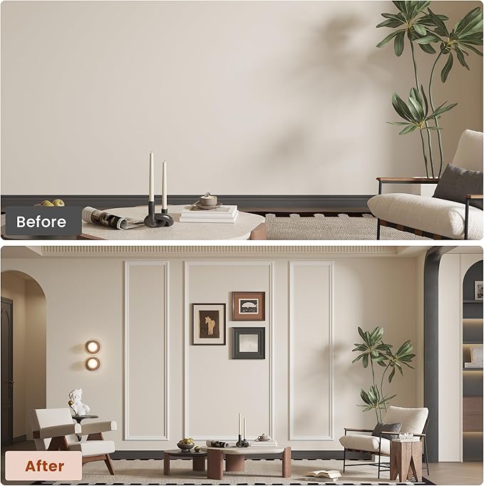 SmartStandard Pre-Cut Wall Molding Kit, 3-Frame Wainscoting Panels for Interior Wall Moulding Decor, Ready to Assemble Accent Panel
