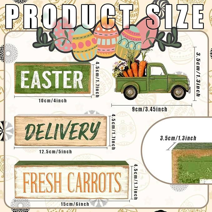 Easter Decorations - Easter Truck Tiered Tray Decor Set - Wooden Farm Fresh Carrots Tabletop Decoration - Rustic Farmhouse Spring Home Decor Indoor for Tiered Tray Shelf Mantel Coffee Table Gift - Spring Home Decor for Living Room, Kitchen Counter