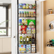 Delamu Adjustable Cabinet Door Organizer, 6-Tier Hanging Spice Rack Organizer, Metal Over the Door Pantry Organizer, Pantry Organizers and Storage Shelves for Kitchen Bathroom Laundry Room, Black