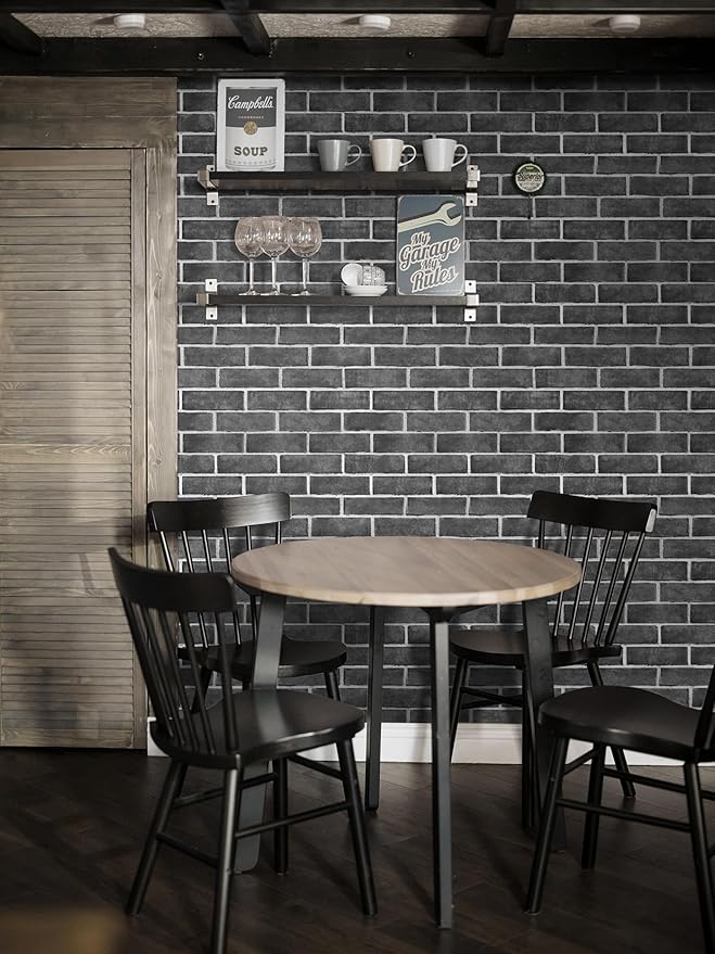 HeloHo 17.7" X 118" Grey Brick Wallpaper Peel and Stick Self-Adhesive Removable 3D Textured Wall Paper for Kitchen Backsplash Living Room Bedroom Decor