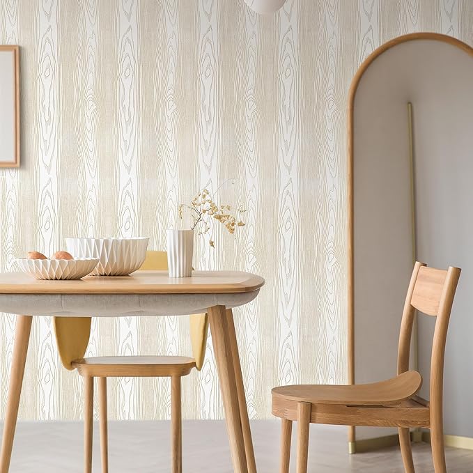 Yun-aeon White and Gold Wood Contact Paper 17.3"x400" Rustic Wooden Peel and Stick Wallpaper Removable Self-Adhesive Wallpaper Wood Grain Contact Paper for Countertops Cabinets