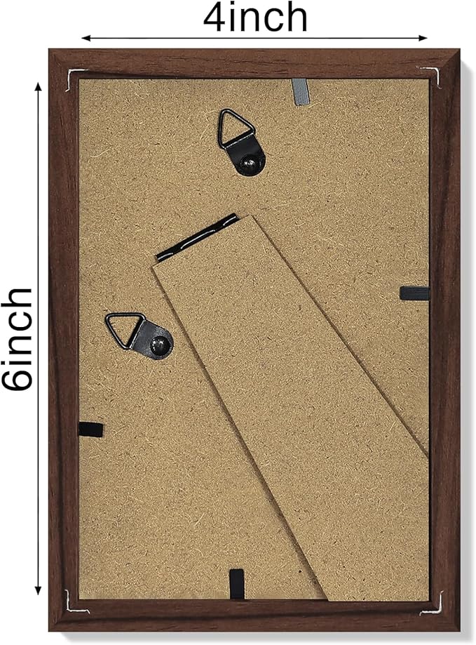 Vittanly 4x6 Picture Frame Set of 4, Display Pictures 3.5x5 with Mat or 4x6 without Mat, Engineered Wood with Shatter Resistant Plexiglass, Small Photo Frames for Wall or Tabletop Display, Brown