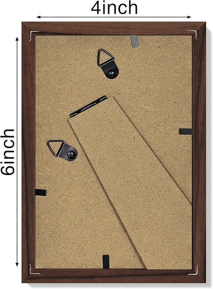 Vittanly 4x6 Picture Frame Set of 4, Display Pictures 3.5x5 with Mat or 4x6 without Mat, Engineered Wood with Shatter Resistant Plexiglass, Small Photo Frames for Wall or Tabletop Display, Brown
