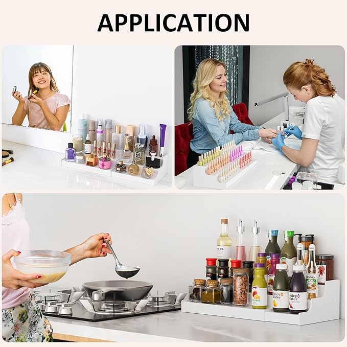 Expandable Spice Rack Cabinet Organizer 3 Tier, White Kitchen Counter Display Shelf, Seasoning Organizer for Cabinet, Moisture Resistant