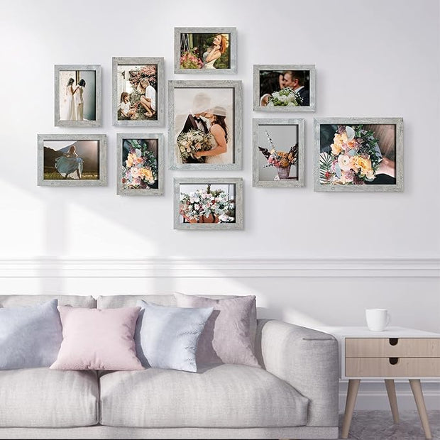 LUCKYLIFE Picture Frame Set 10-Pack, Gallery Wall Frame Collage with 8x10 5x7 4x6 Frames in Grey Finishes